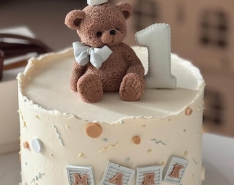 Decorazione per torta a forma di orsetto in pasta di zucchero, per compleanno e baby shower