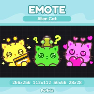 May include: A digital graphic featuring three cartoon alien cats. The yellow cat holds a credit card with dollar signs for eyes. The green cat has spiral eyes and a question mark. The pink cat holds a heart.
