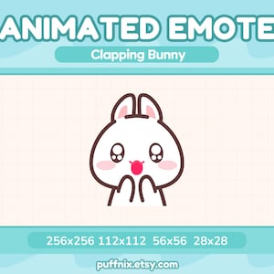 Emote animado de conejo aplaudiendo / GIF de conejo adorable aplaudiendo / Hype GG Kawaii Stream / Twitch Discord Kick Emote de chat de YouTube