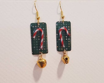 Candy Cane Upcycled Tin Earrings