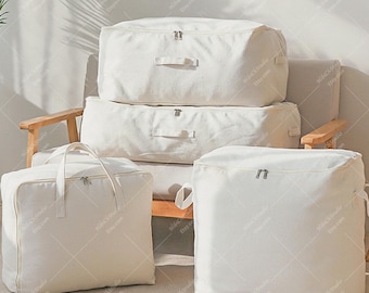 Bolsa de armazenamento grande em lona, organizador lavável para edredons e cobertores, bolsa resistente à poeira.