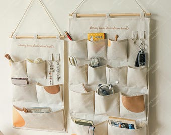 Canvas Wall Hanging Organizer, Multi Pocket Storage Bag, Over Door Bedside Organizer