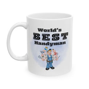 World&#39;s Best Handyman Mug – Funny 11oz Ceramic Coffee Cup Gift for DIY Lover, Builder, Repairman – Father’s Day, Birthday Present Idea