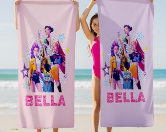 Huntrix Girls Kpop Toddler Beach Towel,Mira Rumi Zoey Fan Merch,Kpop Fan Birthday Gift for Kids,Family Vacation Accessory,Summer Essentials