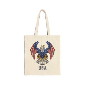 Patriotic Eagle Canvas Tote Bag, USA Bag, Reusable Shopping Bag, Eco-Friendly Gift, Summer Picnic Accessory, Fourth of July Essentials