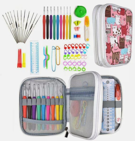 72pcs Crochet Hooks Kit Yarn Knitting Needles Sewing Tools Grip Colorful Set