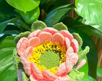 Handgemaakte gehaakte lotusbloem | Amigurumi-lotusbasis | Boeddhistisch meditatiedecor | Bloemencadeau katoengaren