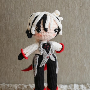 Handmade Crochet Warrior Plush: Custom Anime-Style Amigurumi Doll