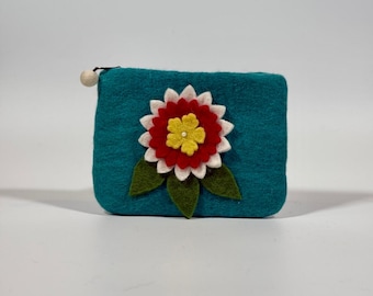 Handmade Felt floral purse - Made in Nepal.