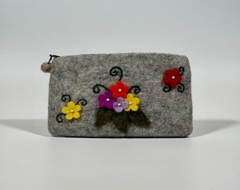 Handmade Felt floral purse - Made in Nepal.