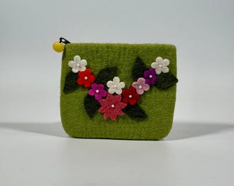 Handmade Felt floral purse - Made in Nepal.