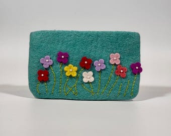 Handmade Felt floral purse - Made in Nepal.