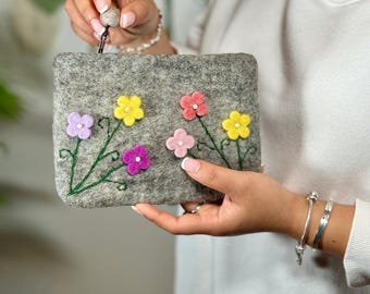 Handmade Felt floral purse - Made in Nepal.