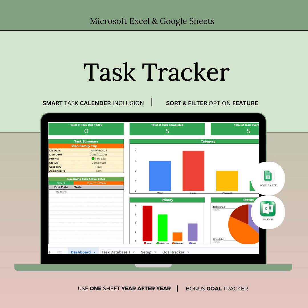Excel Task Tracker Spreadsheet to Do List | Google Sheets Daily Planner ...
