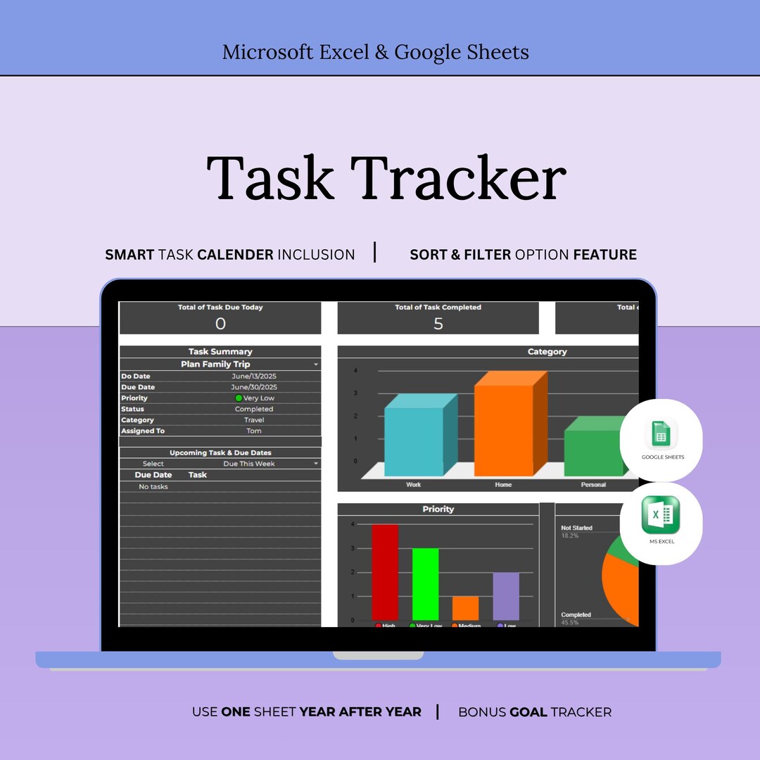 Task Tracker Spreadsheet to Do List Excel Template | Google Sheets Team ...