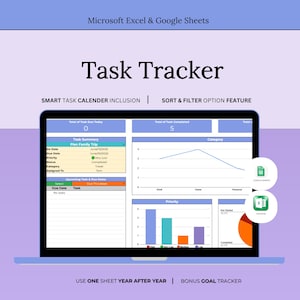 Task Tracker excel spreadsheet To-Do List & Task Manager Productivity Tracker Google Sheets Work Planner Time Tracker Calendar Template
