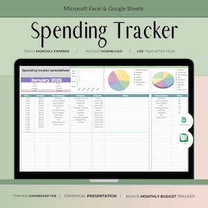 Spending Tracker Spreadsheet | Monthly Expense & Budget Planner | Google Sheets and Excel Template | Personal Finance Organizer