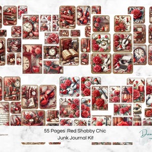Rot Shabby Chic Journal Seiten: Vintage A4 Printable Kit (PDF-Download) 55 Seiten