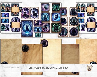 Black Cat Junk Journal Pages – Fantasy Gothic Printable Kit (Digital Download)