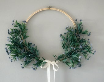 Spring Greenery Wreath, Spring Front Door Wreath, Minimalist Wreath, Embroidery Hoop Wreath, Spring Decor, Wreath with ribbon,