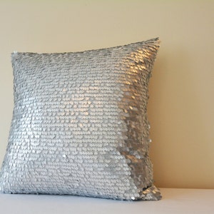 Silver Dancing Sequin Pillow Cover, Silver Sequin Cushion Cover , Silver Decor Pillow , Shiny Silver Metallic Pillow, Silver Scatter Cushion image 2