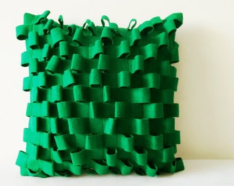 3-D Green Felt Cushion Cover , Green Decorative Pillow , Accent Throw Pillow, Textured Felt Pillow in Woven Pattern