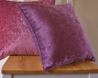 Reversible Velvet Pillow Cover in Plum & Mauve , Rich Velvet Cushion covers in Shades of Mauve , Luxury Plum and Mauve Velvet Cushion Covers