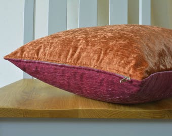 Reversible Velvet Pillow Cover in Earthy Orange and Pink , Rich Velvet Cushion covers in Rust and Pink , Luxury Velvet Cushion Covers