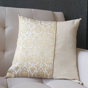 Elegant Ivory and Gold Brocade Pillow Cover , Gold and Ivory Brocade Cushion Cover , Decor Pillow Cover , Off White Brocade Pillow , White