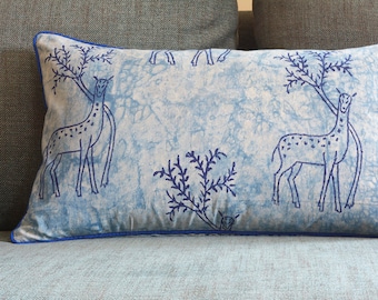 Reversible Indigo Deer Block Print Pillow Cover , Blue Block Print Pillow Cover , 100% Cotton Block Print Cushion Cover , Decorative Pillow