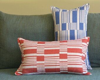 Red Graphic Stripe Pillow Cover , Cotton Woven Stripe Cushion Cover in Red and White , Yarn dyed Woven Stripe Pillow Cover in Red & White