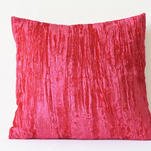 Pink Crushed Velvet Pillow Bright Pink Velvet Cushion Cover Etsy