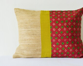 Red Woven Peace Silk Pillow Cover Traditinal Assamese Yarn Dyed Pillow