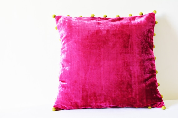 Pink Velvet Pillow With Pom Poms Fuchsia Velvet Cushion Cover Pink Decor Pillow Velvet Throw Pillow Velvet Cushion Etsy UK