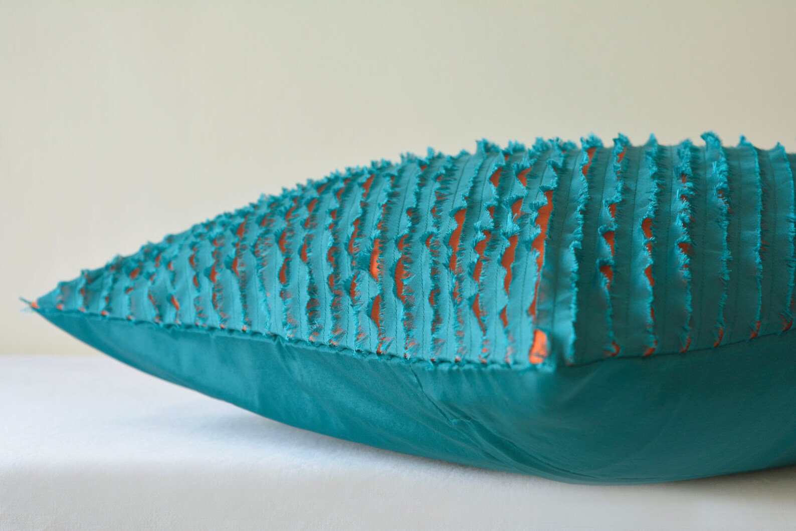 Teal & Orange Frayed 2 Layer Faux Silk Cushion Cover Teal Etsy