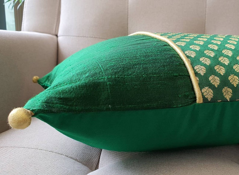 Emerald Green Silk Brocade Pillow Cover Green Brocade Etsy