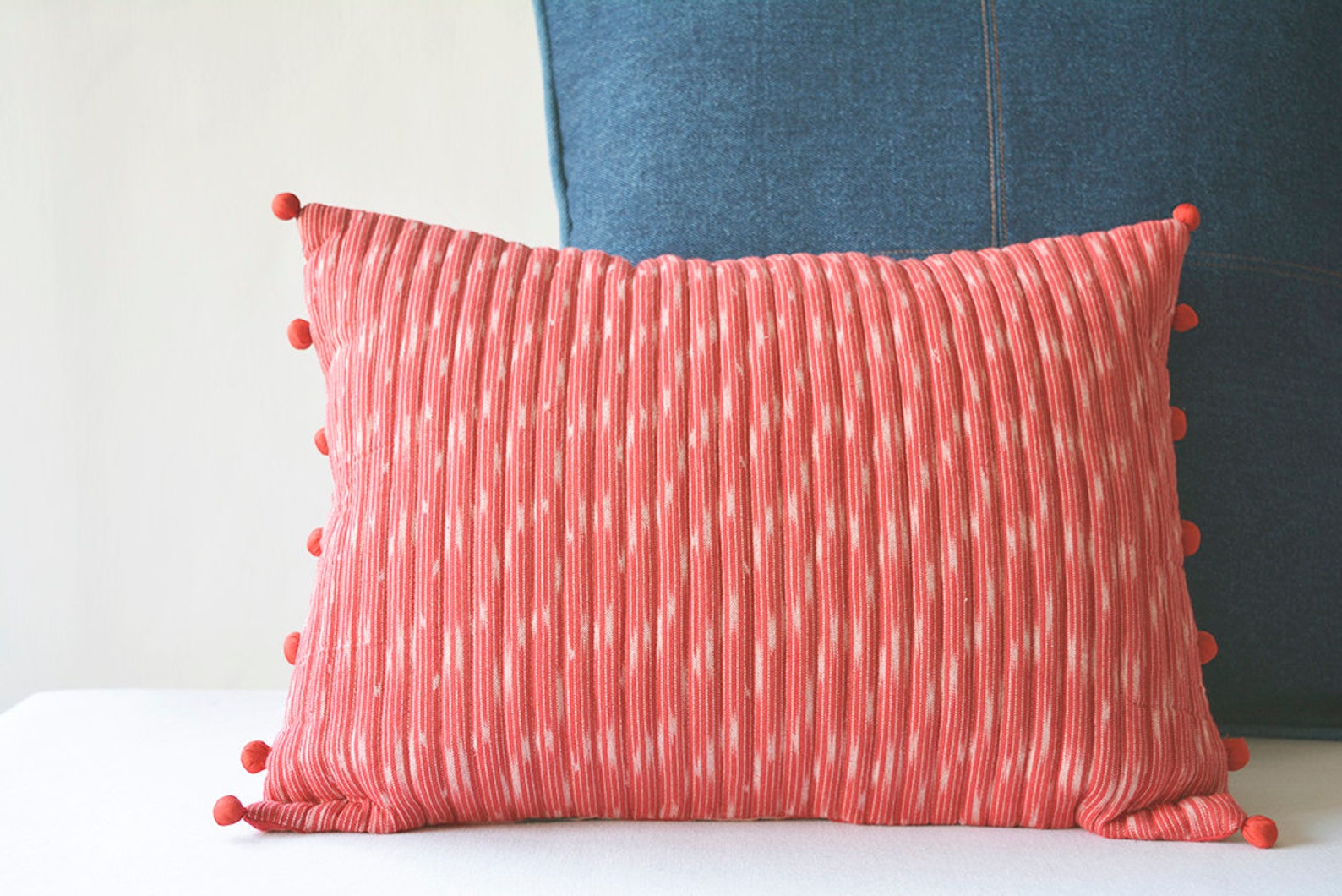 Quilted Red Lumbar Pillow Cover in Ikat Fabric Woven Ikat Etsy