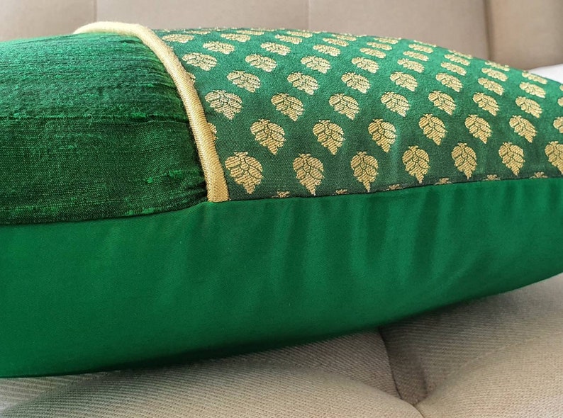 Emerald Green Silk Brocade Pillow Cover Green Brocade Etsy