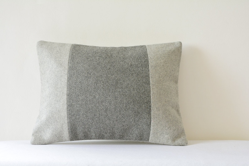 Light & Dark Grey Patchwork Colour Blocked Felt Cushion Cover , Grey Felt Decorative Pillow , Grey Felt Cushion Cover , Accent Throw Pillow image 1