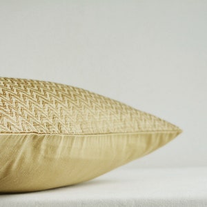 Earthy Dull Gold Woven Pillow Cover with Subtle Chevron Pattern , Bronze Decorative Pillow Cover , Beige Gold Throw Pillow , Holiday Pillow