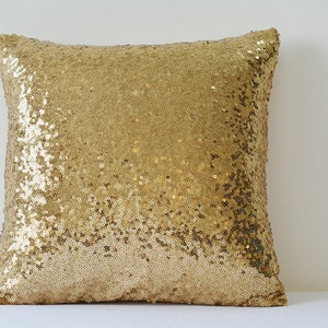 Antique Gold Pillow Cover , Dull Gold Cushion Cover, Holiday Decor , Sequin Throw Pillow , Gold Decorative Pillow Cover , Sparkle Pillow image 1