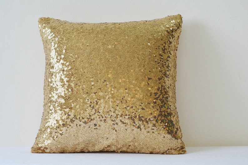 Antique Gold Pillow Cover , Dull Gold Cushion Cover, Holiday Decor , Sequin Throw Pillow , Gold Decorative Pillow Cover , Sparkle Pillow image 1