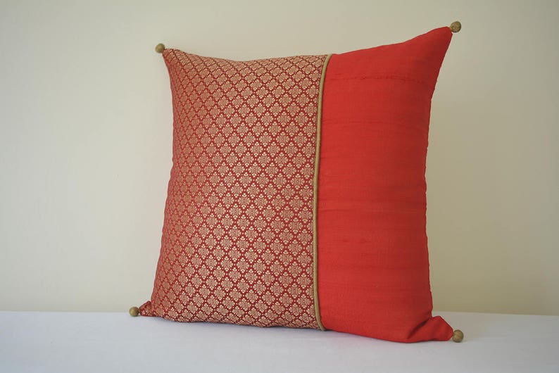 Beautiful Rich Red and Gold Brocade Silk Pillow Cover , Red Brocade Cushion Cover , Red Decor Pillow Cover , Bright Red Christmas Pillow image 5