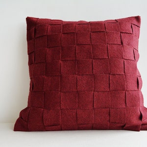 Dark Red Felt Cushion Cover, Maroon Felt Pillow , Deep Red Decorative Pillow, Red Accent Throw Pillow,