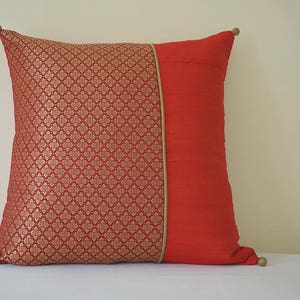 Beautiful Rich Red and Gold Brocade Silk Pillow Cover , Red Brocade Cushion Cover , Red Decor Pillow Cover , Bright Red Christmas Pillow image 4