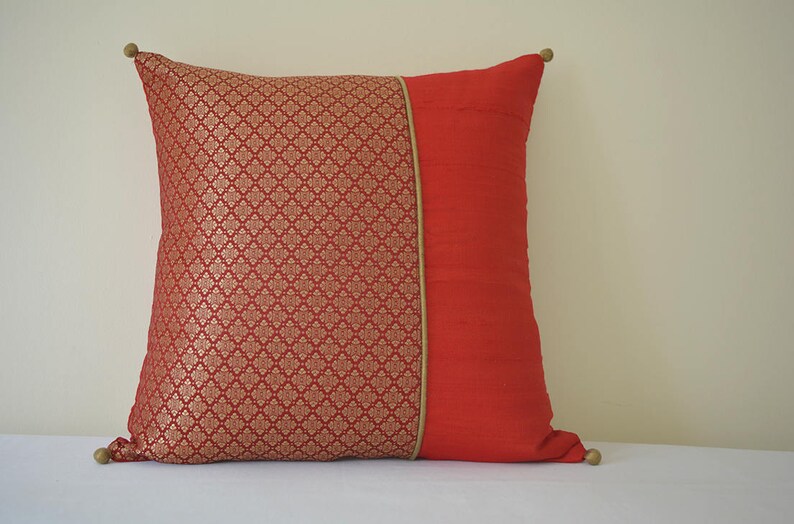 Beautiful Rich Red and Gold Brocade Silk Pillow Cover , Red Brocade Cushion Cover , Red Decor Pillow Cover , Bright Red Christmas Pillow image 4