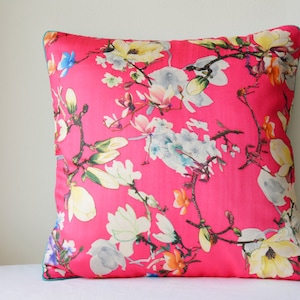 Spring Summer Florals, Pink Floral Print Pillow Cover , Hot Pink Floral Cushion Cover , Pink Decorative Pillow , Spring Cushion Cover