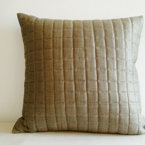 Quilted Linen and Silk Blended Pillow , Quilted Cushion Cover , Taupe Color Pillow , Warm Grey Linen Pillow image 1