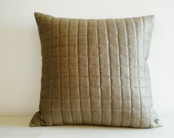 Quilted Linen and Silk Blended Pillow , Quilted Cushion Cover , Taupe Color Pillow , Warm Grey Linen Pillow