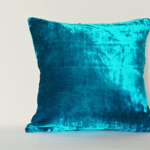 Turquoise Velvet Pillow , Turq Velvet Cushion Cover , Decor Pillow , Blue Velvet Throw Pillow , Housewares , Velvet Cushion image 1